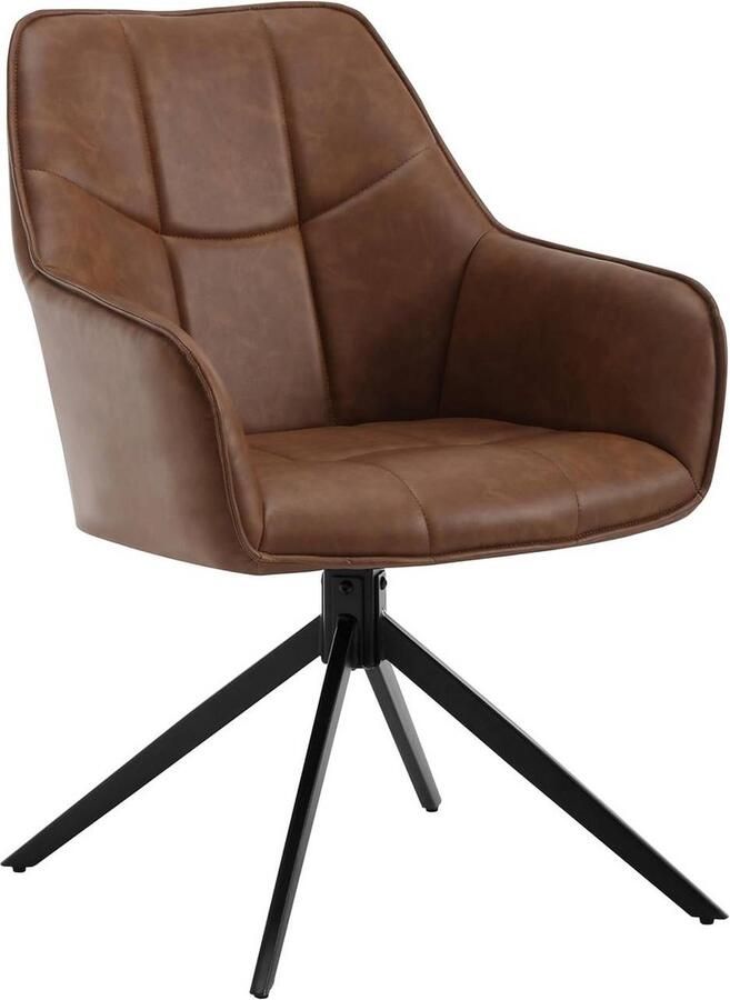 Rootz Living Rootz Draaibare Eetkamerstoel Vintage Kunstleer Stoel Gewatteerde Zitting 360° Rotatie 58cm x 86cm x 63 5cm