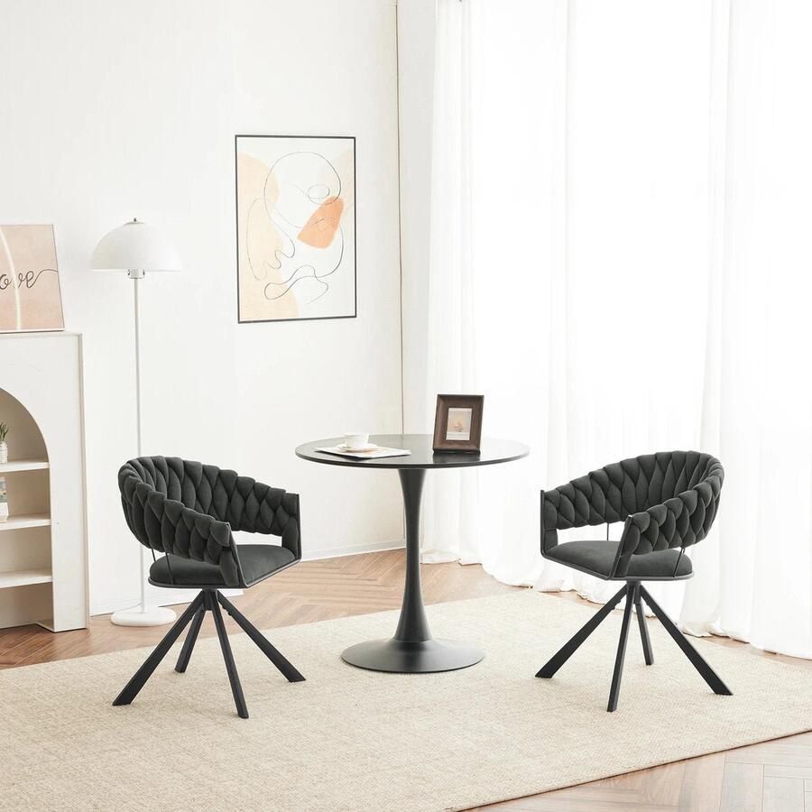 Draaibare Eetkamerstoelen Moderne Fluwelen Gestoffeerde Stoelen met Armleuning Gewatteerd Comfort Stoelen voor Keuken Woonkamer of Slaapkamer Set van 2 Donkergrijs