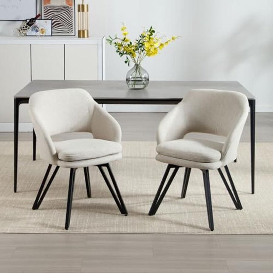 Draaibare eetkamerstoelen set van 2 comfortabele linnen fauteuils voor keuken en eetkamer