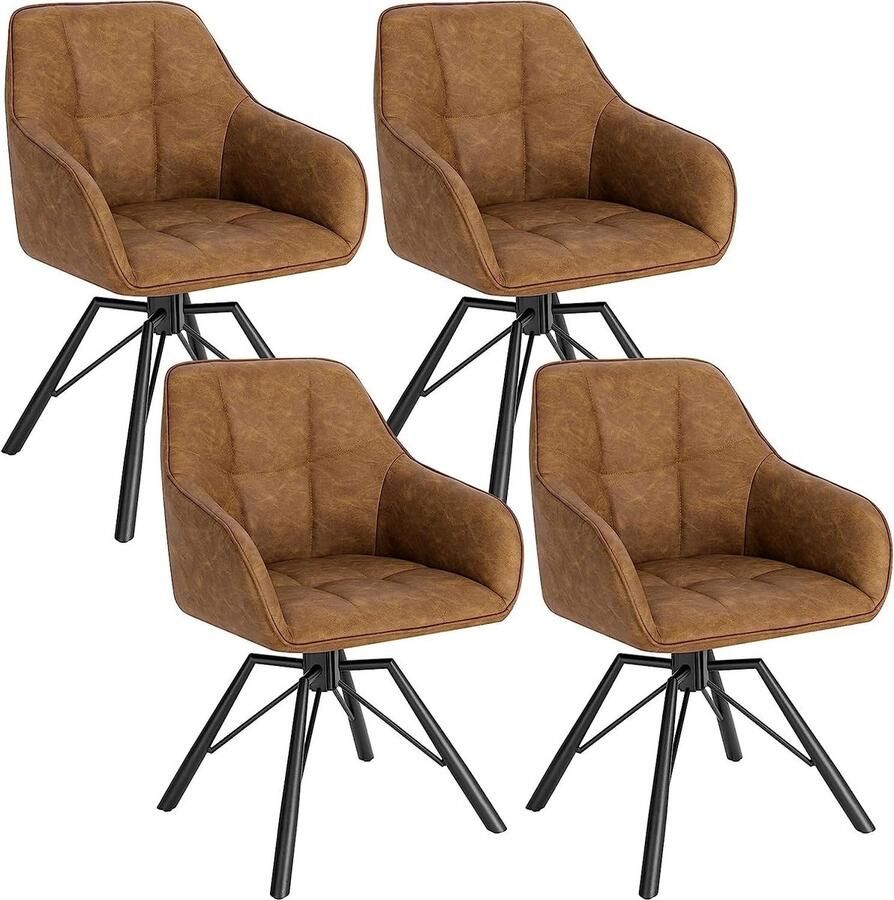 Rootz Living Rootz Draaibare Eetkamerstoelen Set van 4 Draaistoelen Fauteuils Ergonomisch Ontwerp Comfortabel Zitcomfort Stevige Bouw 58 5 cm x 82 5 cm x 54 5 cm Lichtbruin