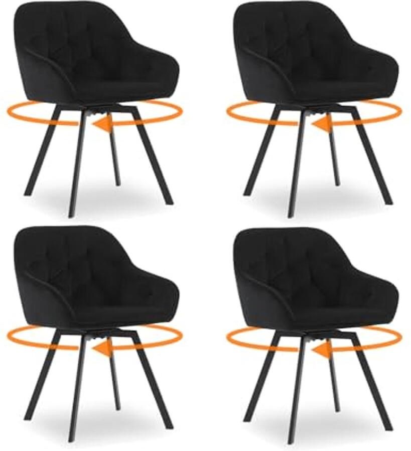 Draaibare Eetkamerstoelen Set van 4 Zwart Getuft Fluwelen Stoelen
