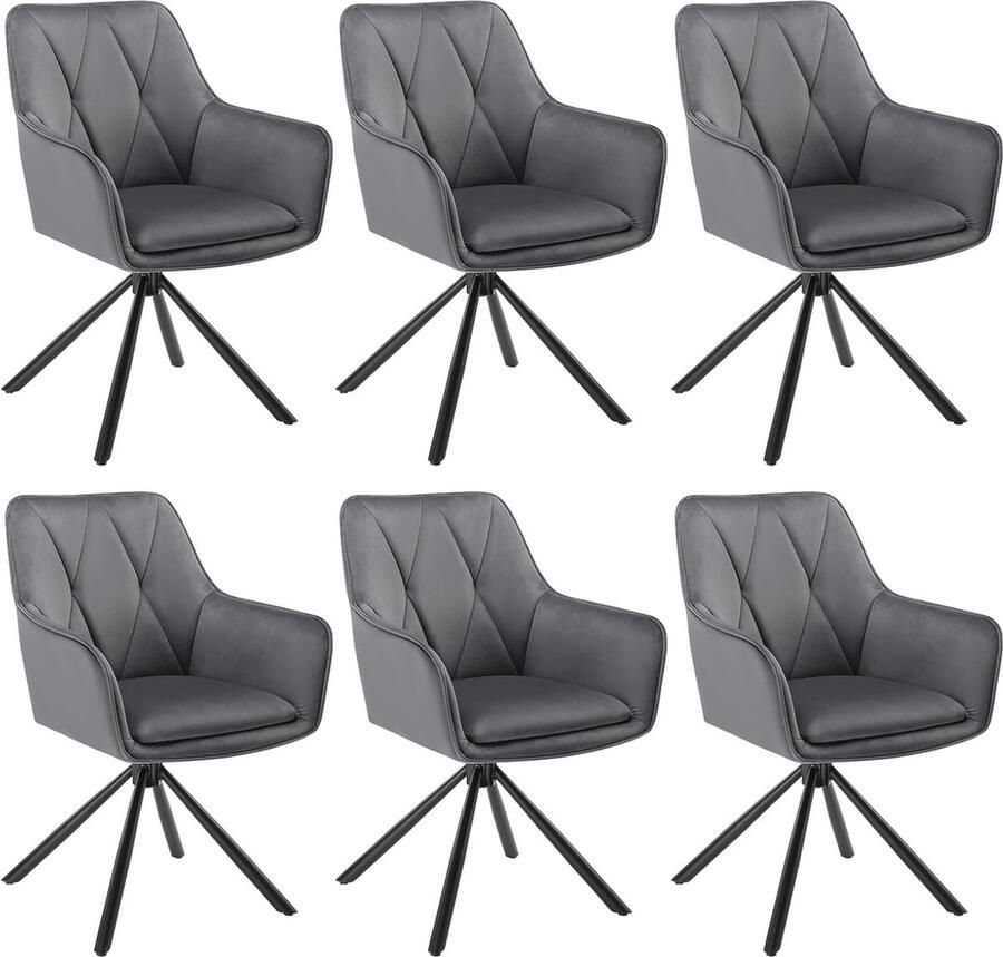 Senza Marchio Draaibare Eetkamerstoelen Set van 6 Comfortabele Fluwelen Stoelen met Rugleuning voor Woonkamer en Keuken Donkergrijs