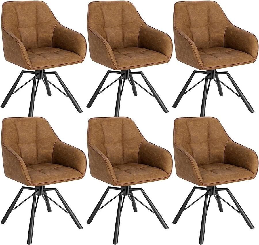 Rootz Living Rootz Draaibare Eetkamerstoelen Set van 6 Draaistoelen Fauteuils 360° Draaibaar Ergonomische Ondersteuning Duurzame Constructie Vintage Kunstleer 58 5 cm x 82 5 cm x 54 5 cm