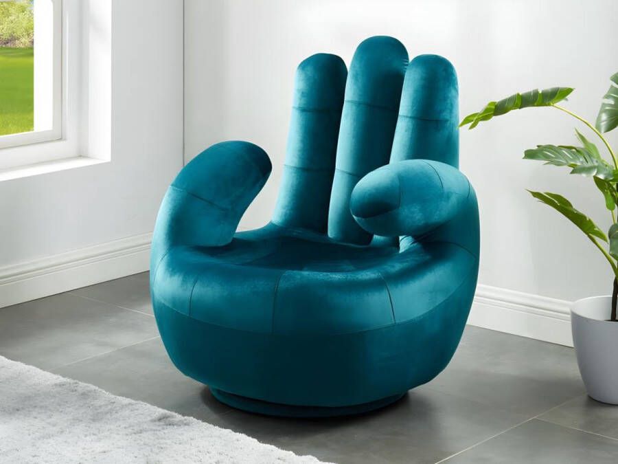 Vente-unique Draaibare fauteuil hand CATCHY van fluweel Eendenblauw L 82 cm x H 89 cm x D 78 cm