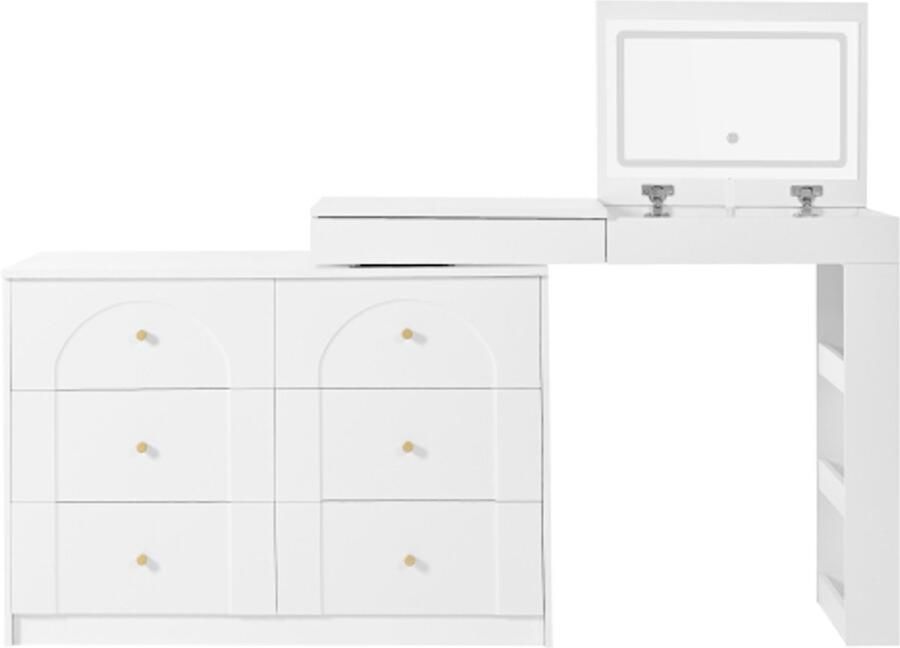 GOTAGEE Draaibare kaptafel met LED-verlichting kaptafel kantoortafel wit 105×40×80cm