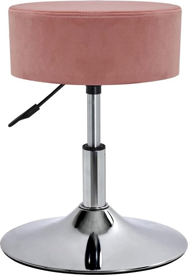 Draaibare Kaptafel van Fluweel Make-up Kruk Rond met Bekleding in Hoogte Verstelbaar voor Slaapkamer Woonkamer Keuken Roze