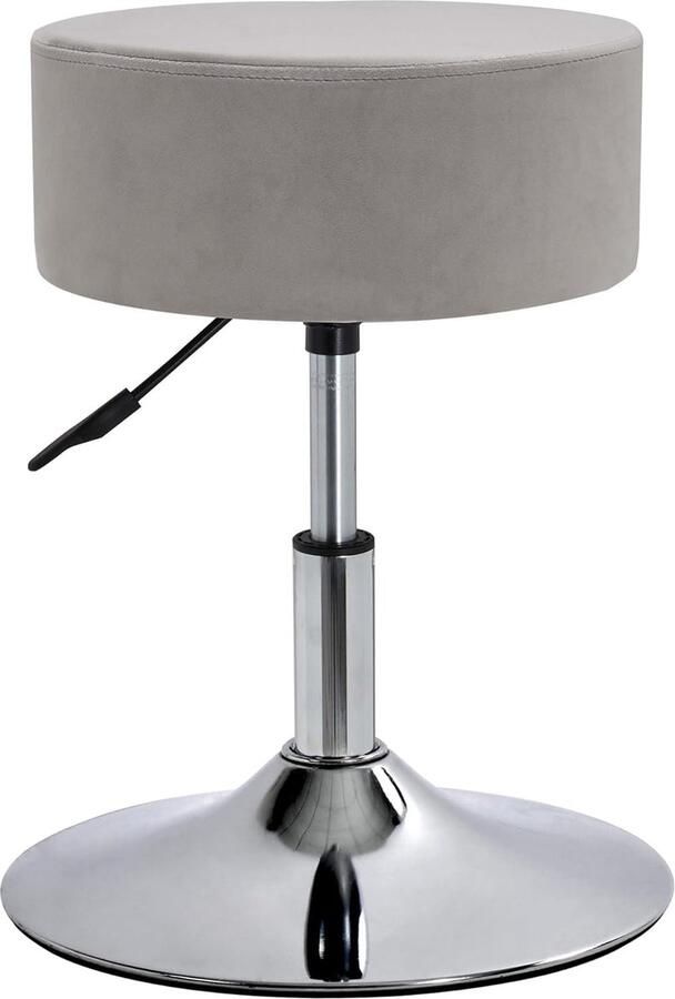 Draaibare Kaptafel van Fluweel Make-up Kruk Rond met Bekleding in Hoogte Verstelbaar voor Slaapkamer Woonkamer Keuken Grijs