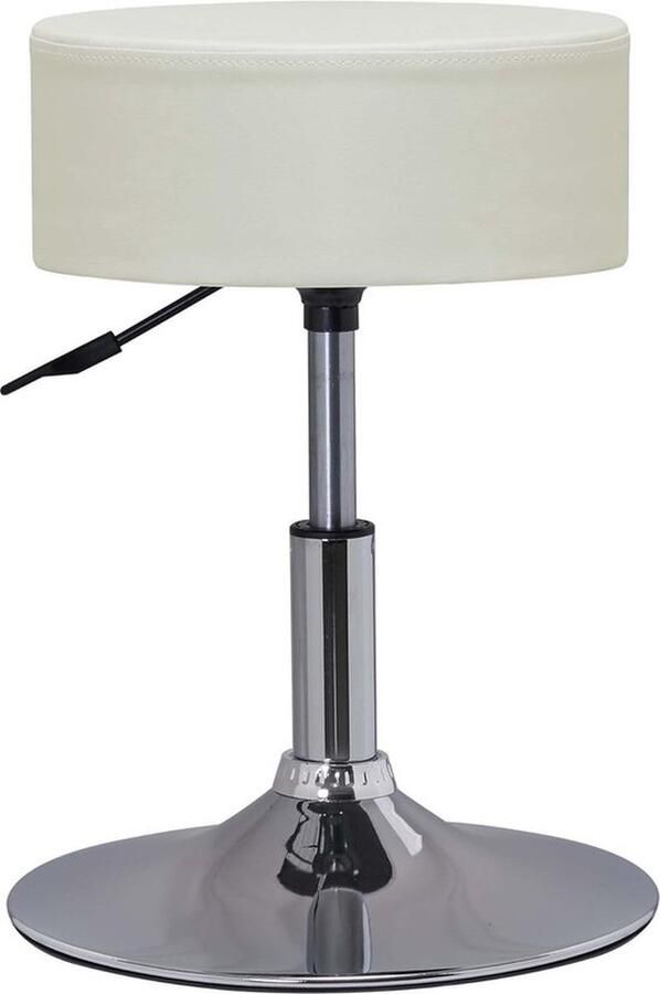 Draaibare Kaptafel van Kunstleer Make-up Kruk Rond met Bekleding in Hoogte Verstelbaar voor Slaapkamer Woonkamer Keuken rème