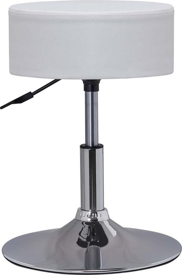 Draaibare Kaptafel van Kunstleer Make-up Kruk Rond met Bekleding in Hoogte Verstelbaar voor Slaapkamer Woonkamer Keuken Wit 38 5D x 38 5B x 54 5H