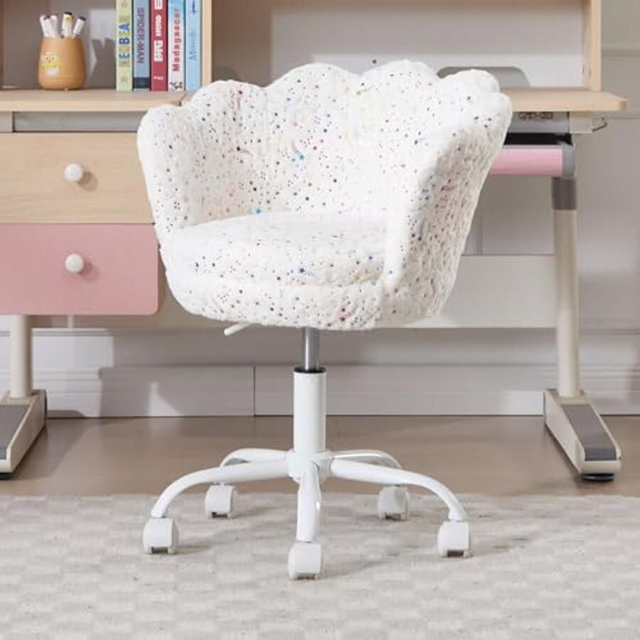 Draaibare Kinderbureaustoel Hoogte Verstelbare Studiegerichte Stoel voor Slaapkamer en Studiekamer Wit