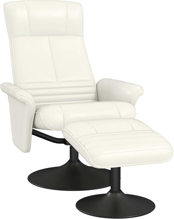 Draaibare Relaxstoel met Kruk en Ligfunctie TV-Stoel voor Woonkamer en Slaapkamer Crèmewit
