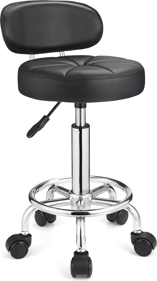 Draaibare Verstelbare Krukken met Wielen Comfortabele Spa Kruks met Rugleuning Zwart