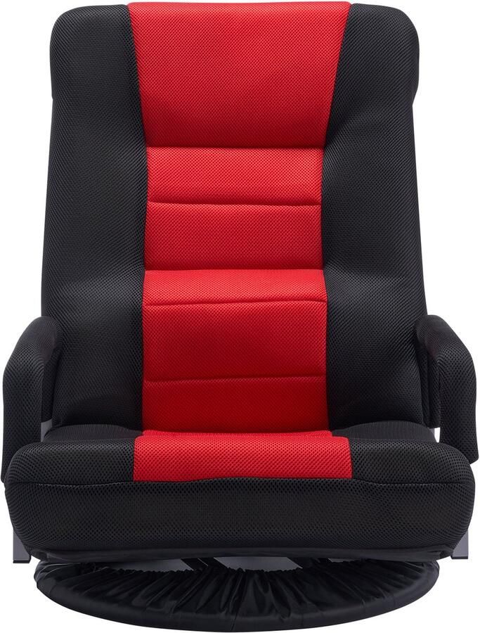Draaibare Vloergamestoel met Armleuningen 360° Draaibare Vloerstoel 6-Voudig Verstelbare Rugleuning Lendensteun Opvouwbare Relaxfauteuil voor Tv-Kijken Lezen Rood Zwart