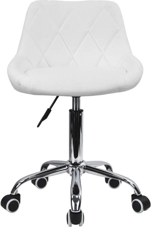 Draaibare Werkkruk met Verstelbare Rugleuning en Wielen Comfortabele Schommelstoel in Wit