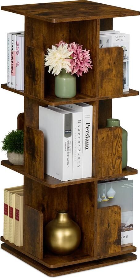 Relaxdays draaiende boekenkast 3 etages 95x39x39 cm industrieel