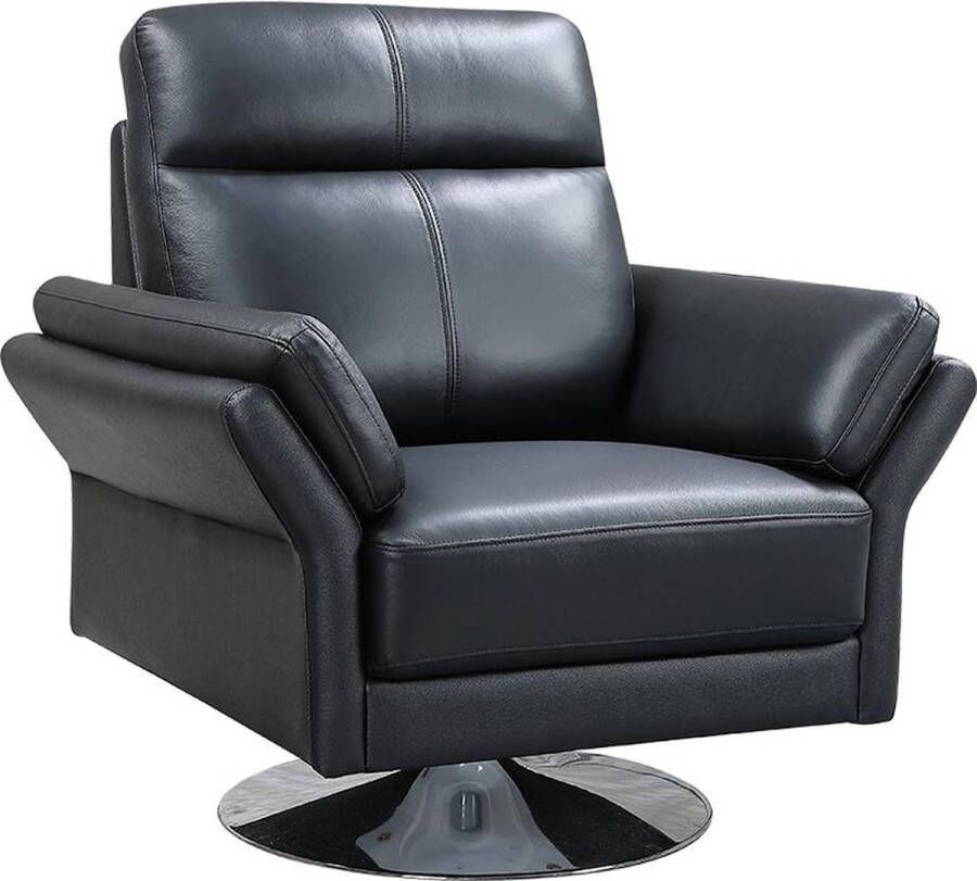 Vente-unique Draaifauteuil LICEU in buffelleer Zwart L 92 cm x H 94 cm x D 88 cm - Foto 2