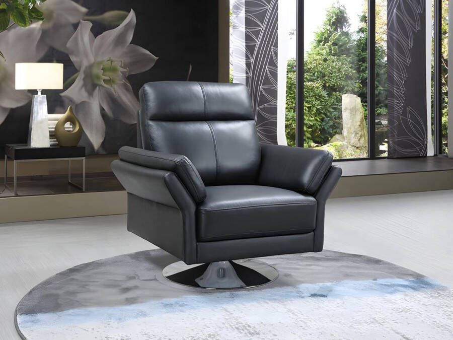 Vente-unique Draaifauteuil LICEU in buffelleer Zwart L 92 cm x H 94 cm x D 88 cm