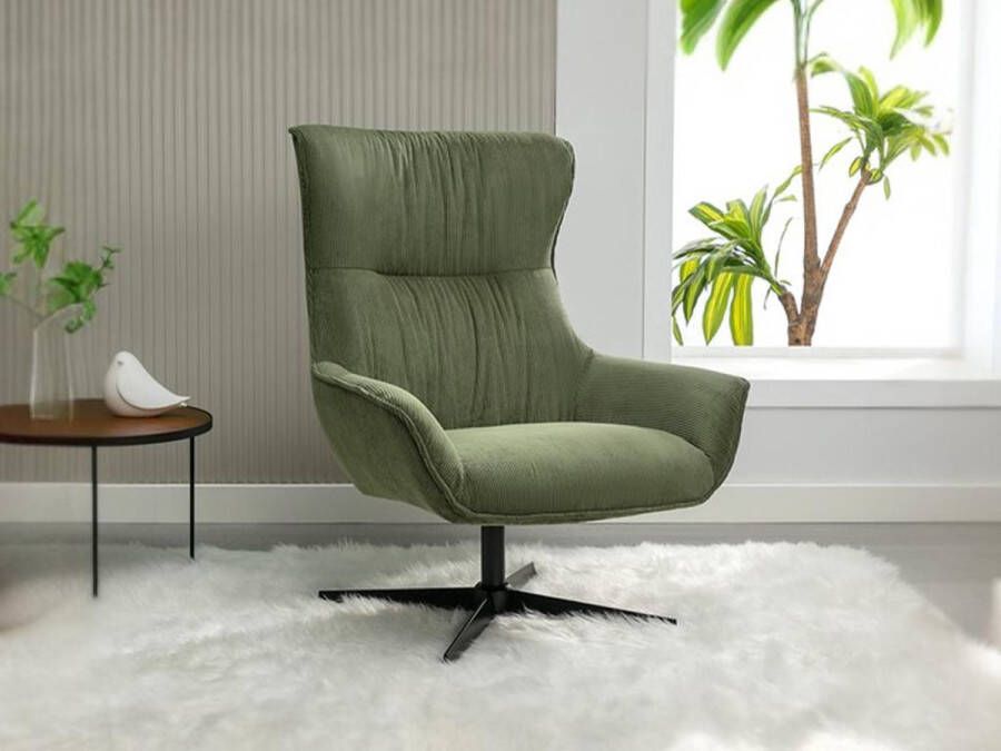 Vente-unique Draaifauteuil van groen ribfluweel GALATI L 86 cm x H 101 cm x D 84 cm - Foto 2