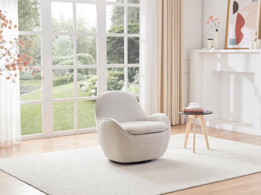 Draaifauteuil van witte sherpa-stof met schapenvachteffect MATENA L 75 cm x H 72.5 cm x D 76 cm