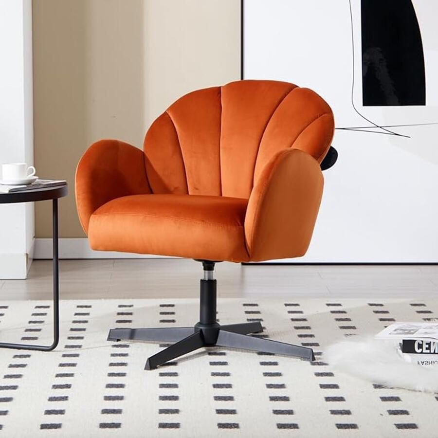 Draaifauteuil voor de woonkamer – Fluwelen gestoffeerde accentstoel moderne kuipstoel – Oranje