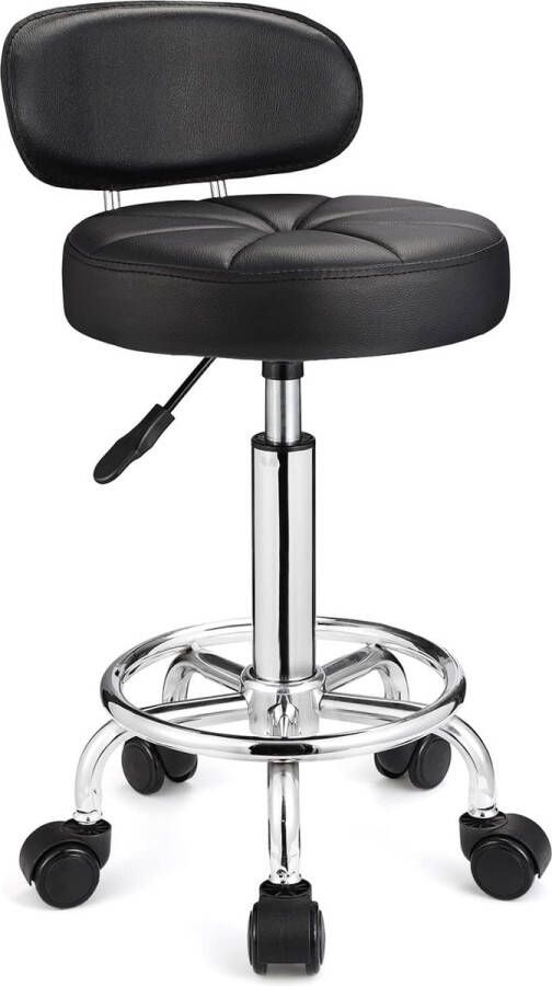 Draaikruk met wielen in hoogte verstelbaar rolkruk met rugleuning zwart