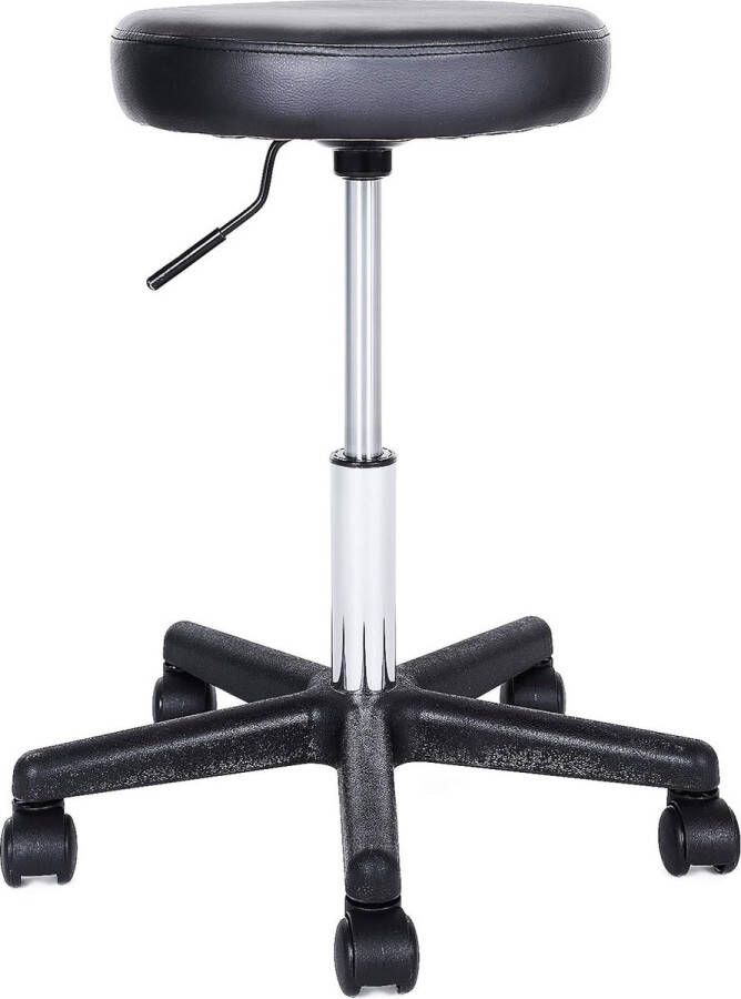 Draaikruk op wieltjes in hoogte verstelbare kruk 46-58 cm met kunstleer beklede zitting werkkruk voor cosmeticastudio's kapsalons kantoren praktijken zwart LJB61B 1 stuk