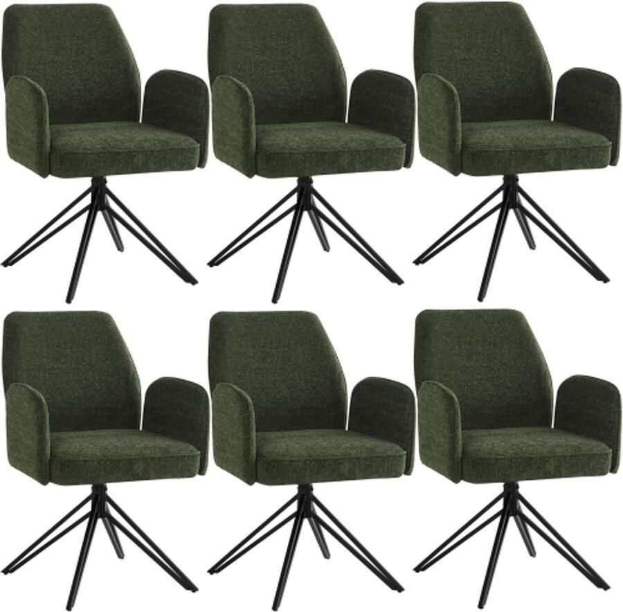 Zonder merk Gotagee Draaistoel (6 stuks) stoel met armleuning 360° draaibaar woonkamerstoelen eetkamerstoelen make-up stoelen met rugleuning ergonomische stoel donkergroen