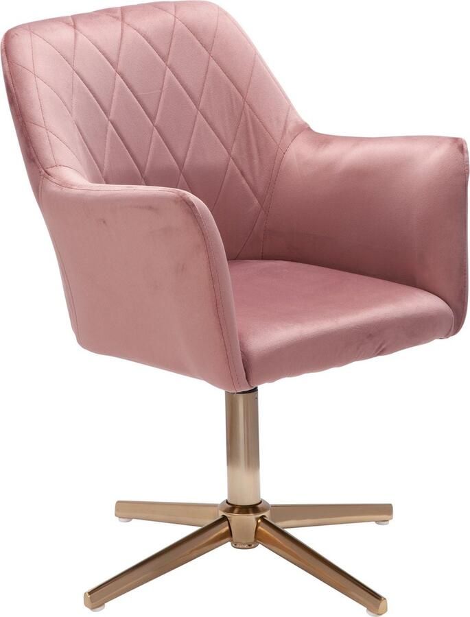 Rootz Living Rootz Draaistoel Bureaustoel Fluwelen bekleding Gevoerde armleuningen 360° rotatie Gouden onderstel 80-97cm x 55cm x 55cm Roze 120kg capaciteit