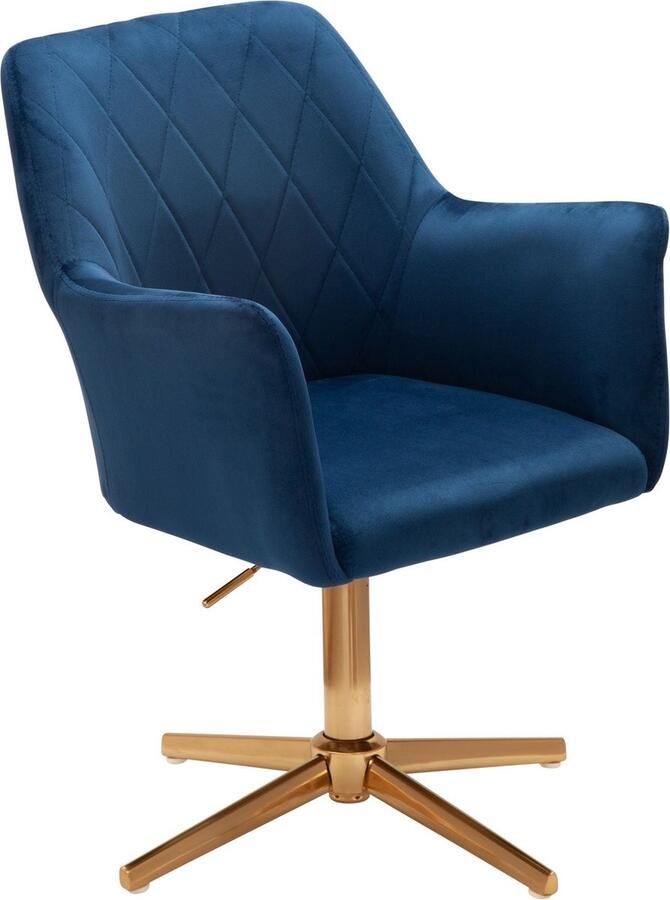 Rootz Living Rootz Draaistoel Bureaustoel Fluwelen bekleding Gewatteerde armleuningen 360° rotatie Gouden frame 80-97cm x 55cm x 55cm