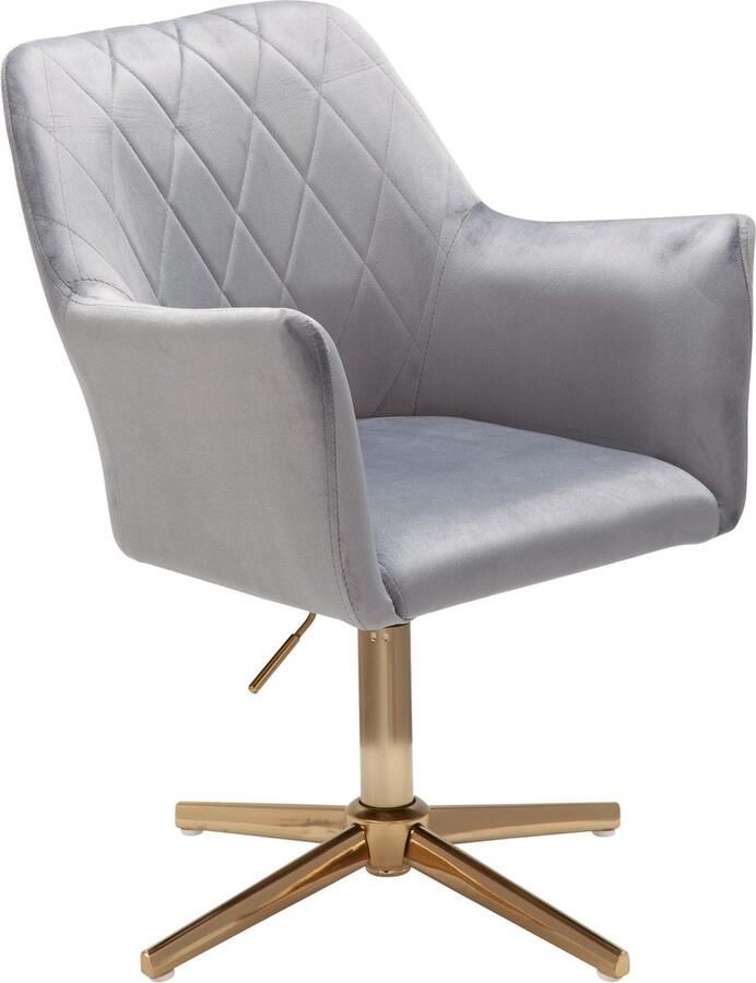 Rootz Living Rootz Draaistoel Bureaustoel Fluwelen bekleding Gewatteerde armleuningen 360° rotatie Gouden onderstel 80-97cm x 55cm x 55cm