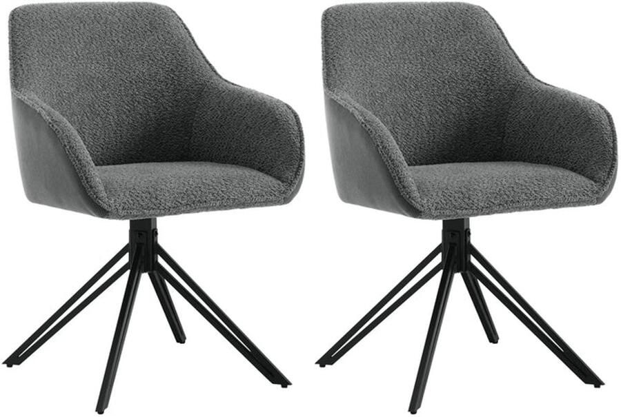 Draaistoel Draaibare Eetkamerstoelen – Set van 2 – Ergonomische Corduroy Stoelen met Armleuningen – Comfortabele Keuken- & Loungestoelen – 360° Draaiend – Stabiel & Modern Design 58x53.5x82cm Donkergrijs