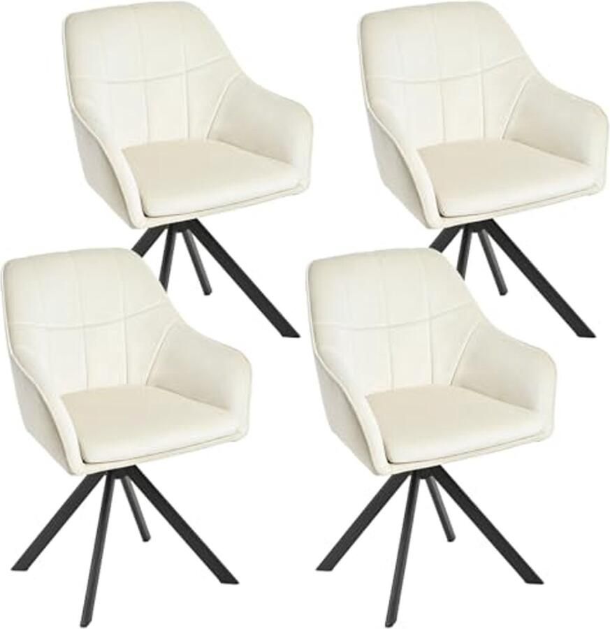 Draaistoel eetkamer set van 4 crème met armleuningen corduroy keukenstoelen met metalen poten