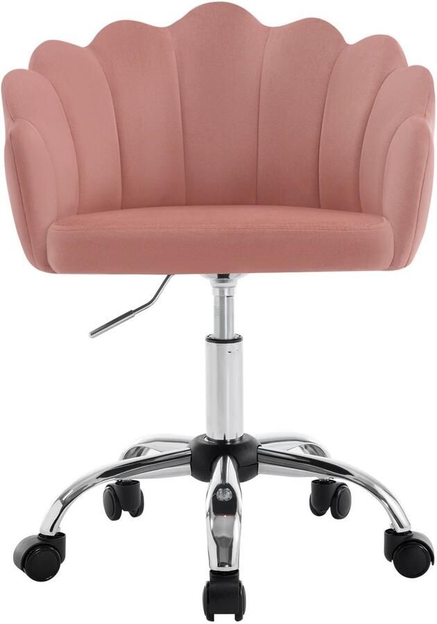 Draaistoel fluweel – Ergonomische bureaustoel – Roze – Met bloemblaadjes rugleuning – In hoogte verstelbaar 44-53 5 cm – 360° draaibaar – Wielen – Comfortabele kuipstoel – Max. 150 kg draagkracht