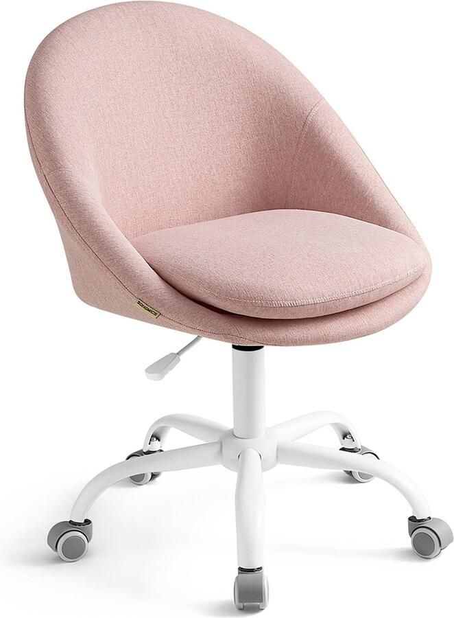 Rootz Living Rootz Roze Draaistoel Comfortabele Fauteuil Draaibare Zitting Stalen Frame Katoen-Linnen Blend Verstelbare Hoogte 60cm x 60cm x 80-90cm