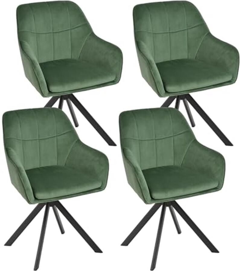Draaistoel voor Eetkamer Set van 4 Stuks Fluwelen Groene Stoelen met Armleuningen Draaibaar en Metalen Poten