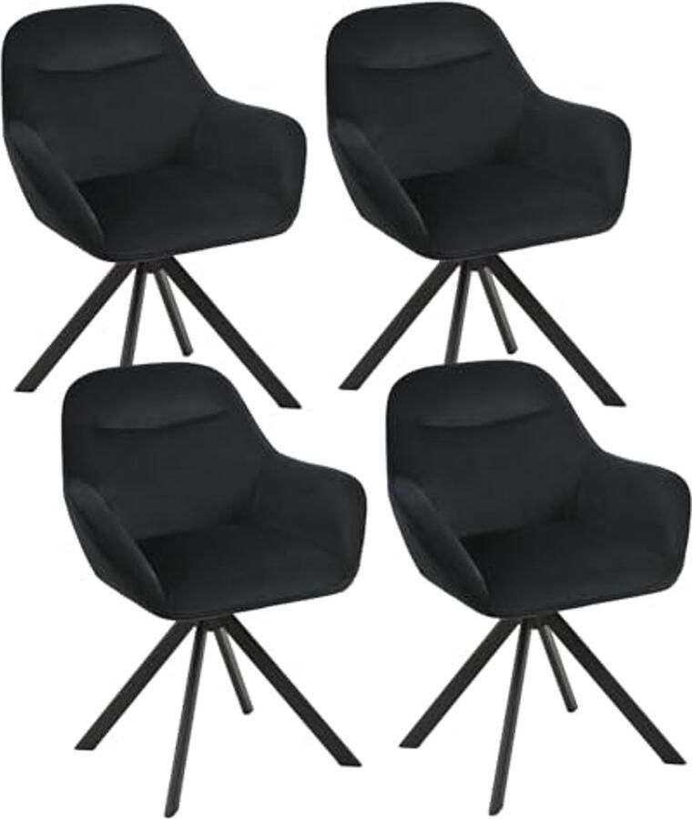 Draaistoel voor Eetkamer set van 4 Zwart Fluweel met Armleuningen en Draaifunctie