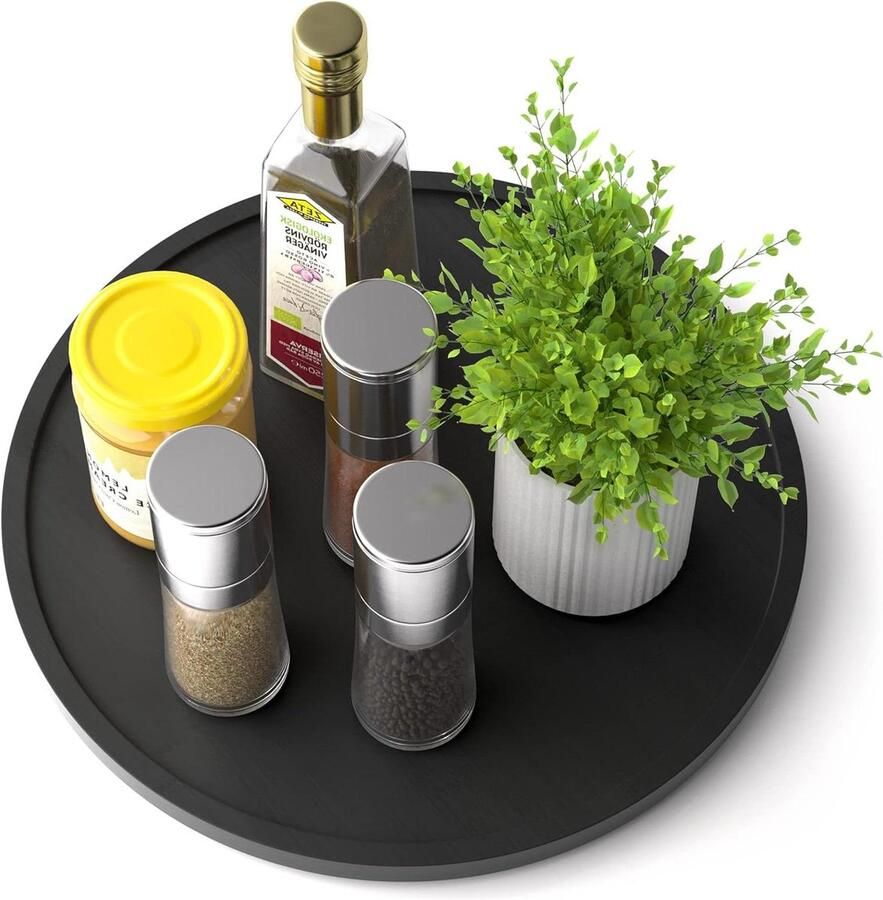 Draaitafel organizer Lazy Susan draaiplateau bamboe 30 cm anti-slip kruidenrek zwart