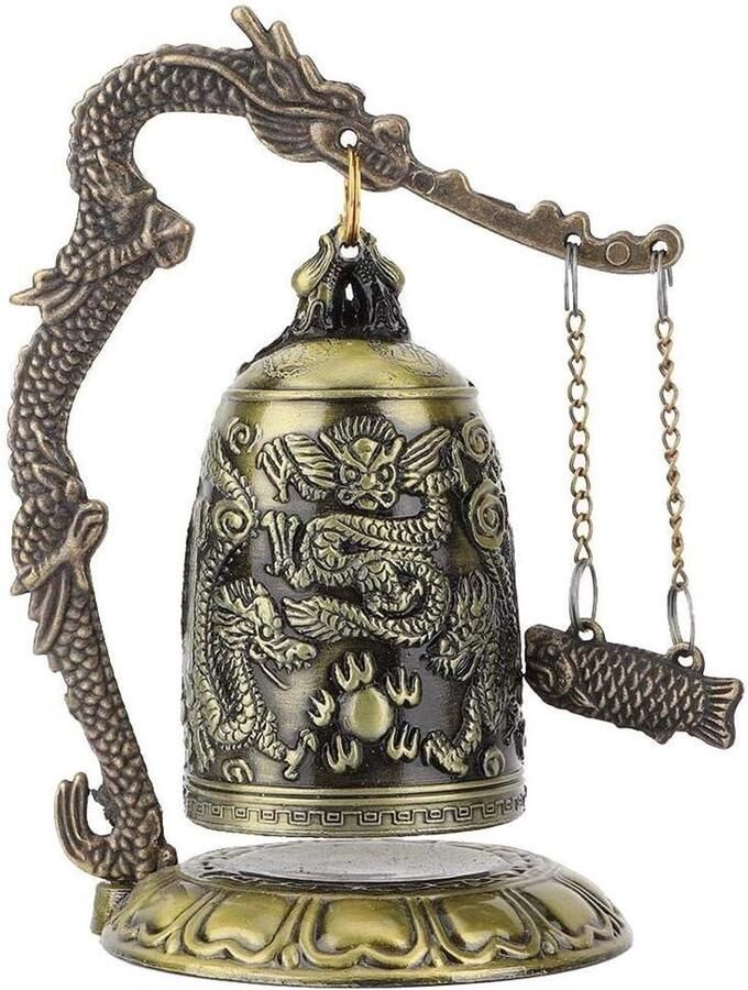 Dragon Bell kleine gesneden bronzen Dragon Lock Bell Chinese Feng Shui Ornament Arts Crafts Collectibles Desk Decor