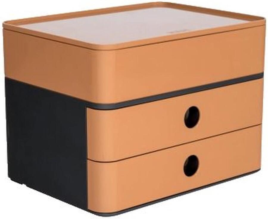 Drawer Box Allison Smart Box Plus with 2 Drawers Partition High Gloss Caramel Brown Cable Guide Stackable Office Desk Storage Rubber Feet