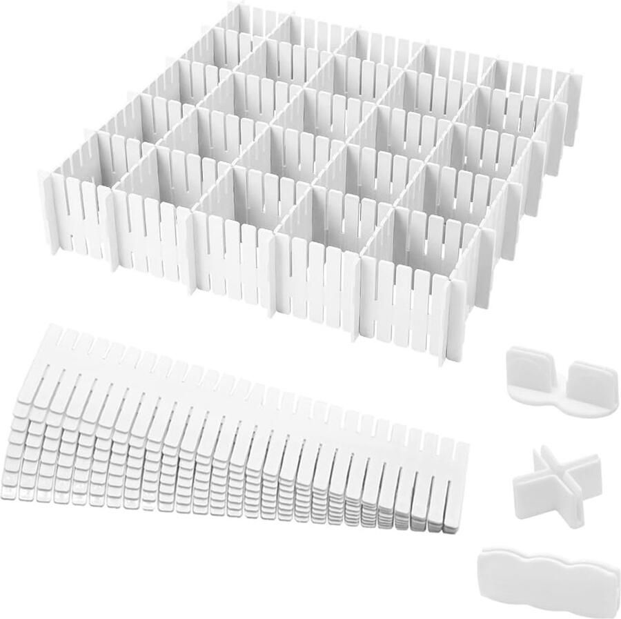 Drawer Divider Set 16 Pieces Adjustable Divider for Underwear Socks Cosmetics Suitable for Bedroom Office (White)