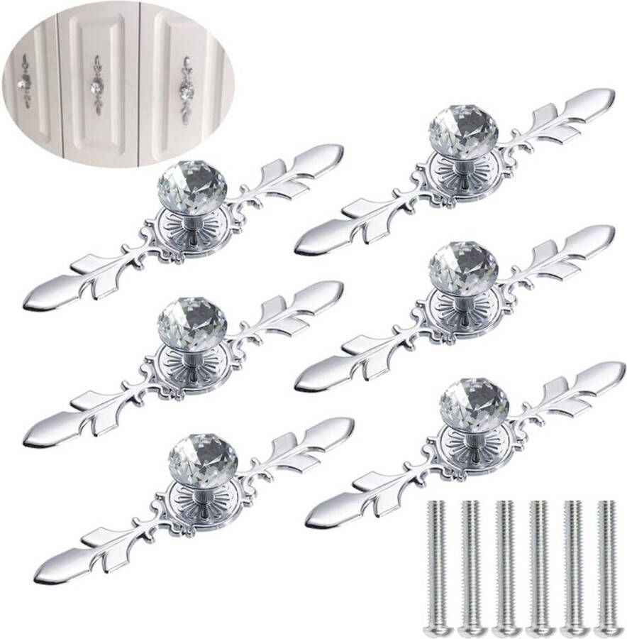 Drawer Knobs Crystal Cabinet Drawers Knob Diamond Crystal Glass Furniture Handle Door Handles Cabinet Handle Wardrobe Pull Handles with Screws for Door Drawer Cabinets 116 mm (Pack of 6)