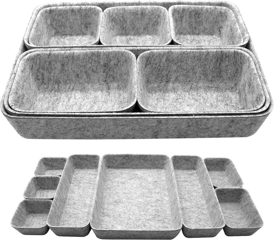 Drawer Organiser Set 8 Pcs Felt Storage Boxes Organiser voor Desk Bedroom Bathroom Kitchen Donkergrijs en Lichtgrijs Vierkant