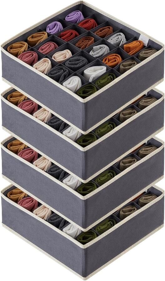 Organizer Divider Set van 4 Stoffen Opvouwbare Dressoir Roosters Grijs Voor het Opbergen van Sokken Ondergoed Stropdassen Sjaals