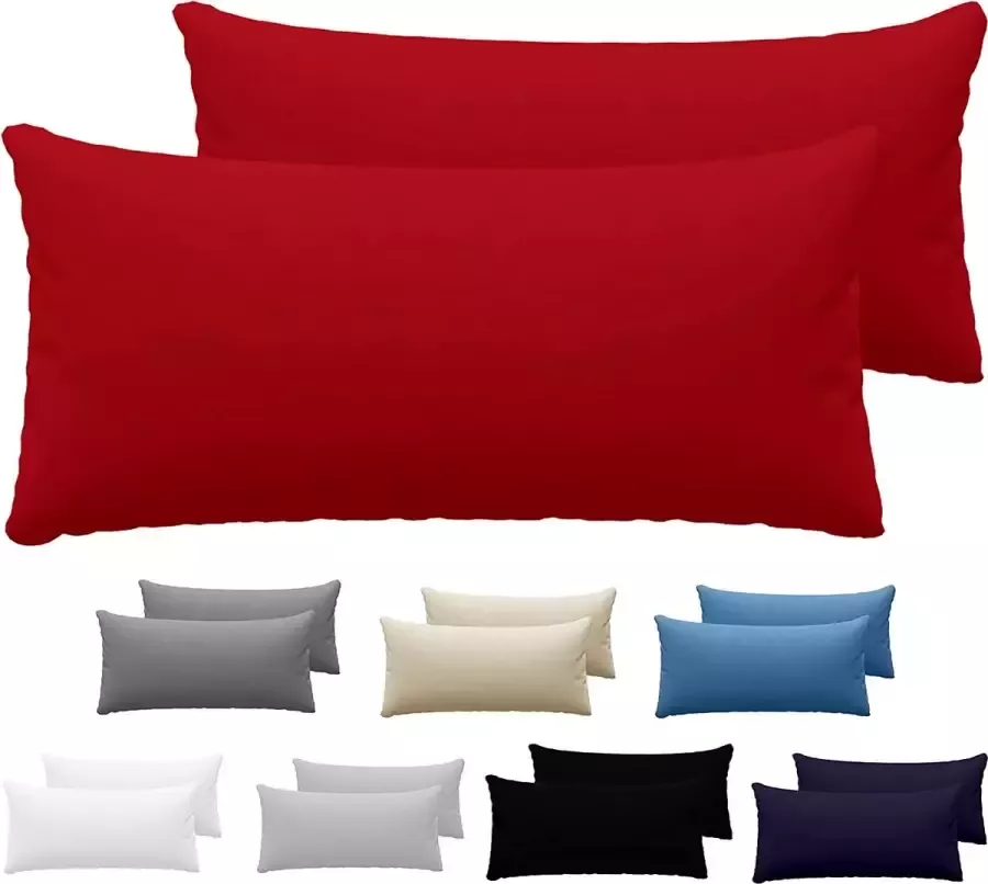 Dreamzie Kussensloop (Set van 2) – Rood Katoen Voor Kussens 40 x 80 cm 100% Jersey Katoen Beddengoed Dubbel Bed Kussensloop Kussenbeschermer Bestendig en Hypoallergeen