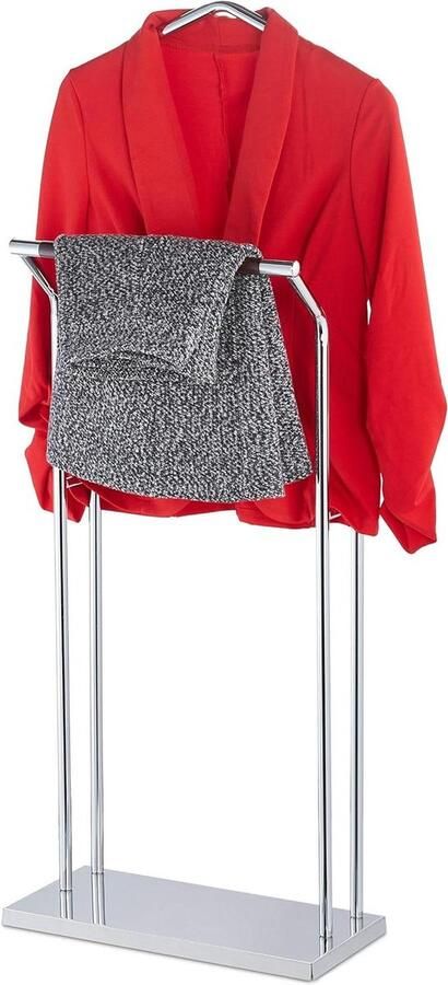 Dressboy hout metaal mix slaapkamer kleding butler 110 x 46 x 19 cm zilver bruin broekpak organizer