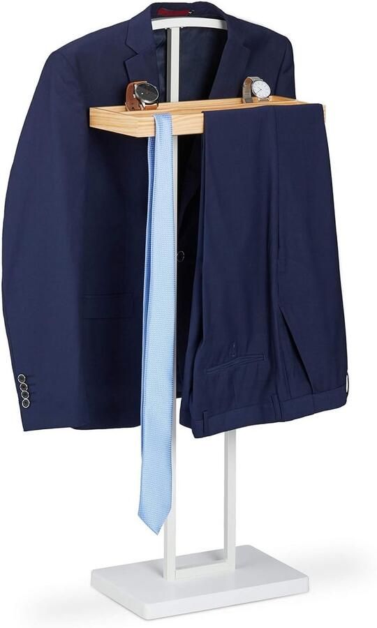 Dressboy met kledinghanger en broeklat modern design 1 stuk wit MDF metaal hout 102 x 46 x 24 cm