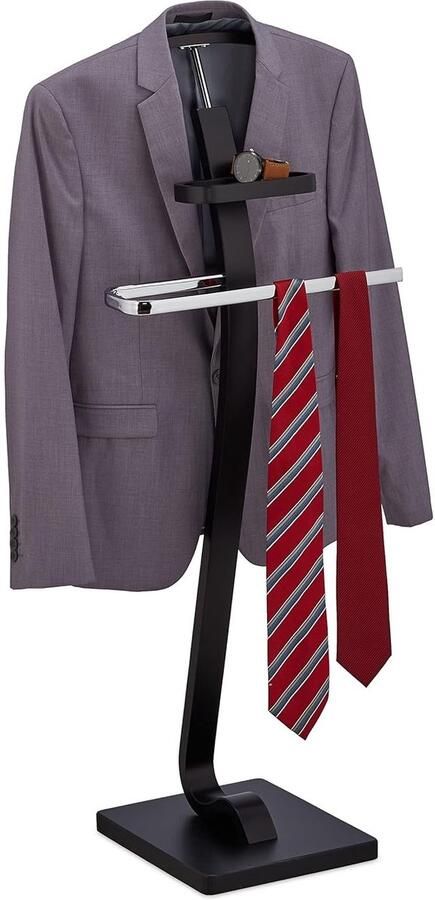 Dressboy met stangen Kledingrek voor broeken en pakken 1 stuk Zwart met zilver MDF en staal 112x46x32 cm