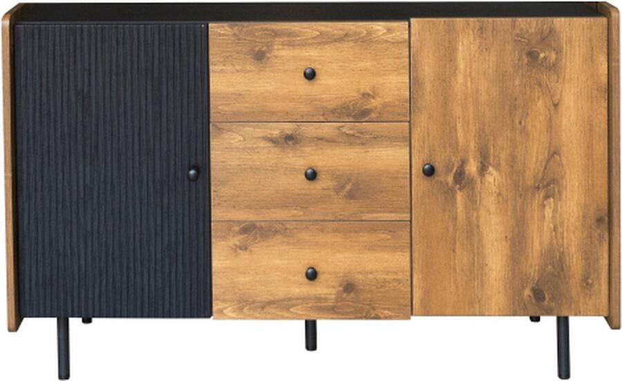 GOTAGEE Dressoir 120 cm Zwart en Houtkleurig Twee deuren en drie laden