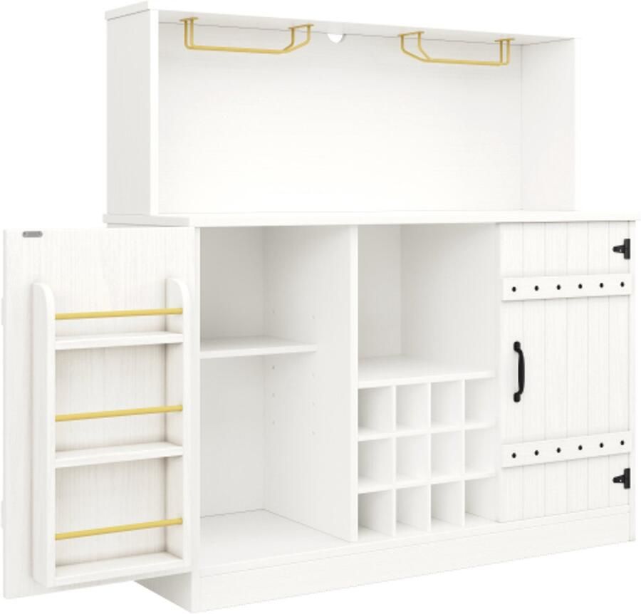 GOTAGEE Dressoir (120 x 40 x 120 cm) elegante houtnerf wijnglasrek meerlaagse opbergruimte wit met zwart decor scheidingswand