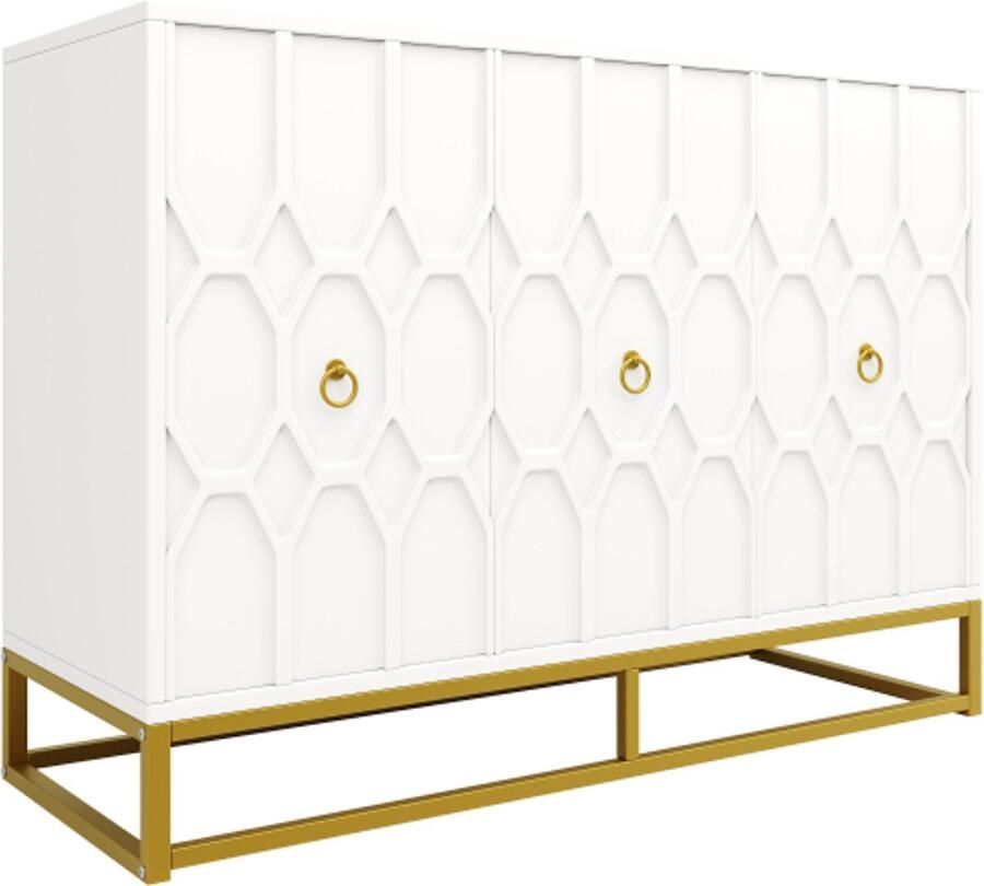 GOTAGEE Dressoir (120×40×85cm) buffetkast kasten eetkamer woonkamer opbergkasten patroonkasten keukenmeubilair ijzeren framepoten wit